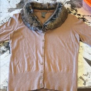 Faux Fur Collar Tan Sweater